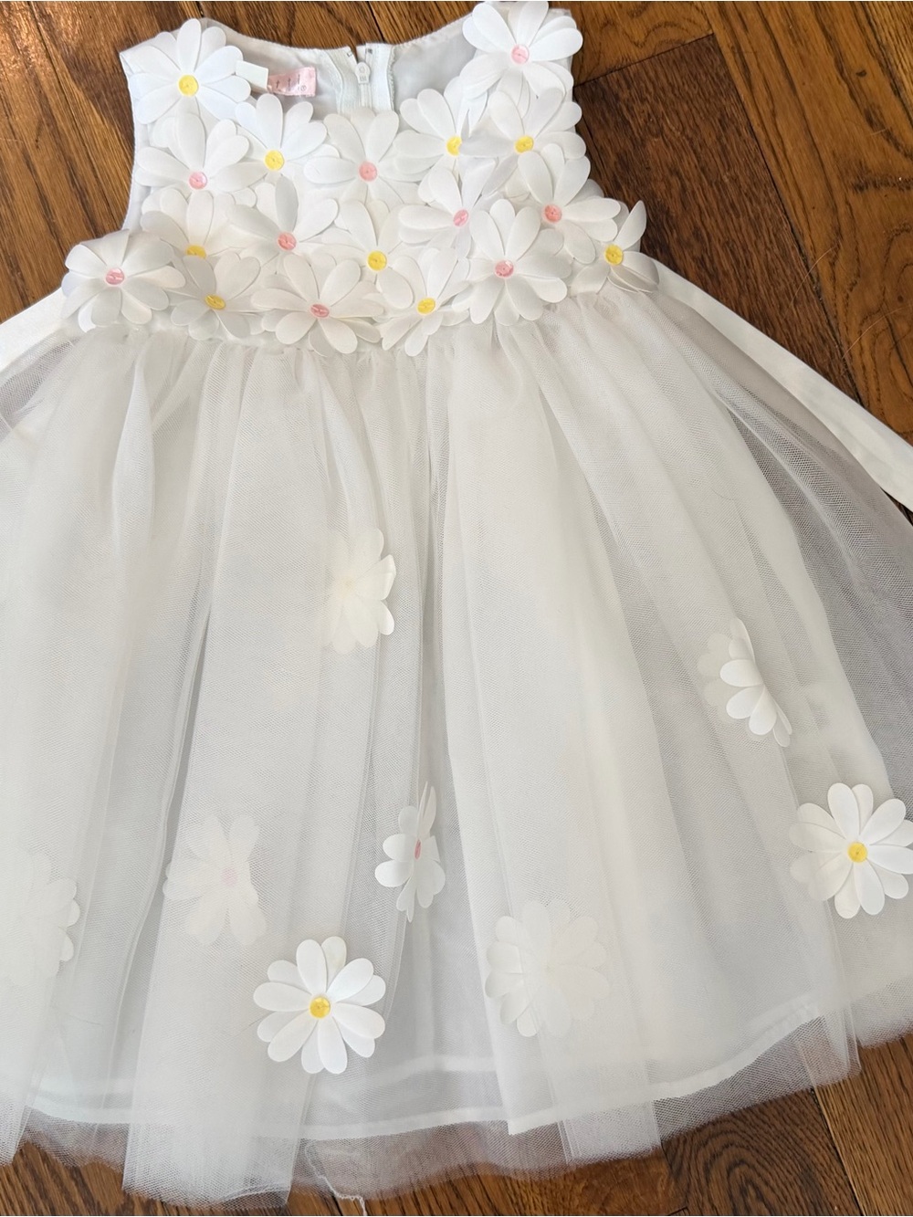 Biscotti White Floral Appliqué Tulle Dress